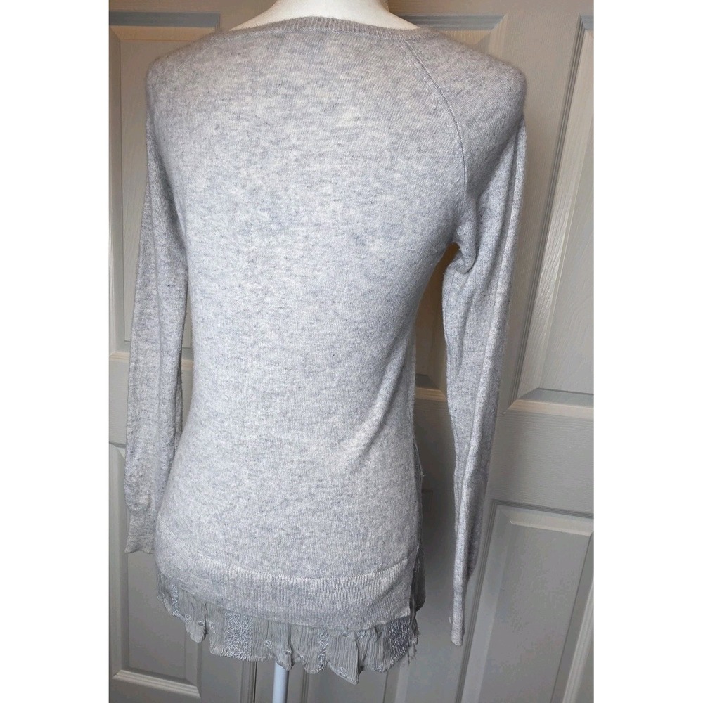 Garnet Hill Women's 100% Cashmere Sweater XS Gray‎ Layered Lace Hem Luxe Soft - Picture 4 of 13